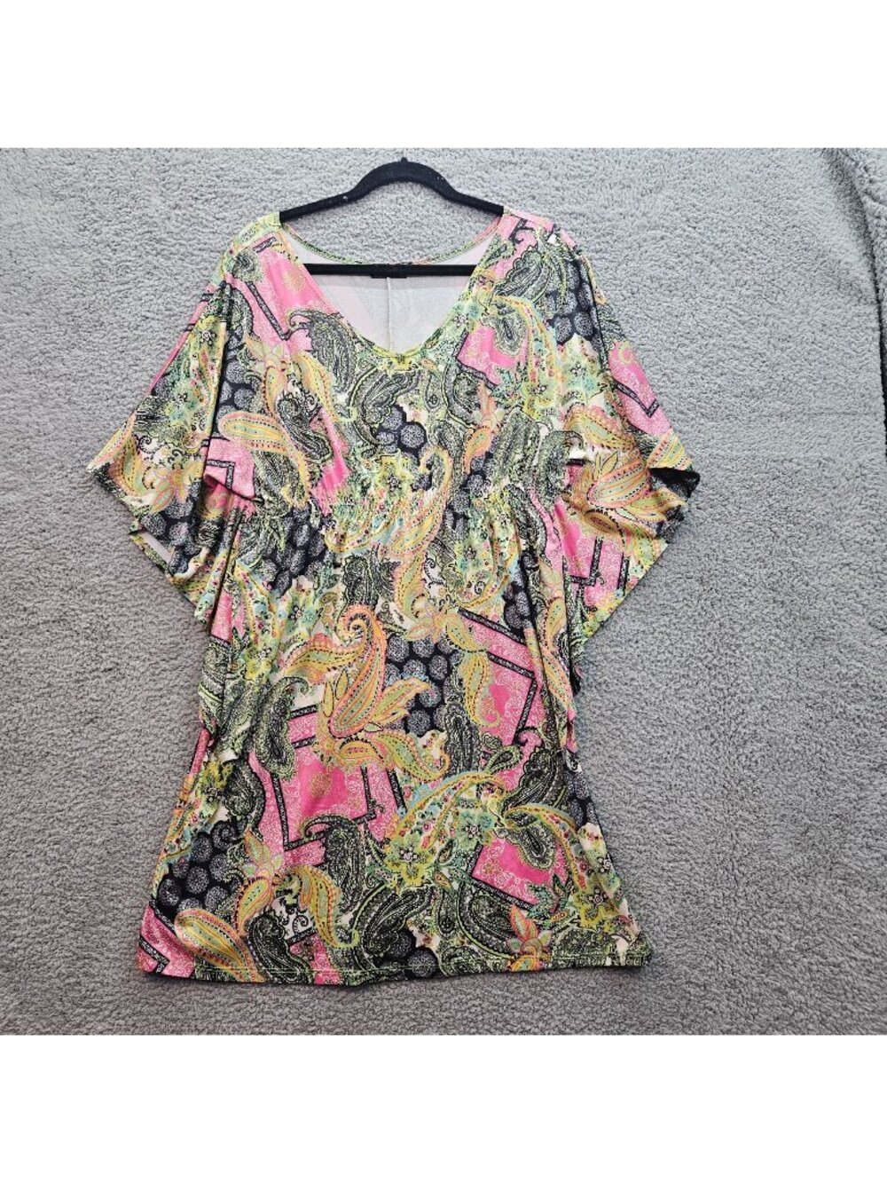 Isle Colorful Boho Paisley Print Tunic  V-Neck elastic waist Flowy Size XL top